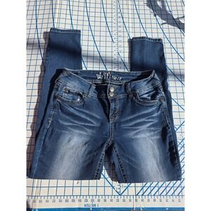 WallFlower Women Size 7 Medium Wash Whiskered Skinny Jeans Double Button Closure
